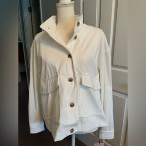 Avec Les Filles White Button-Up Jean Jacket